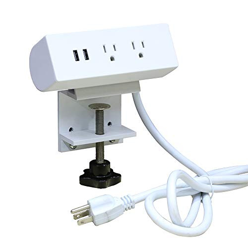Desk Clamp Power Strip with 2 Outlet and 2 USB Charging, Removable Desk Desktop Edge Mount Outlets Power Socket for Lifting Table, 6ft Extension Cord