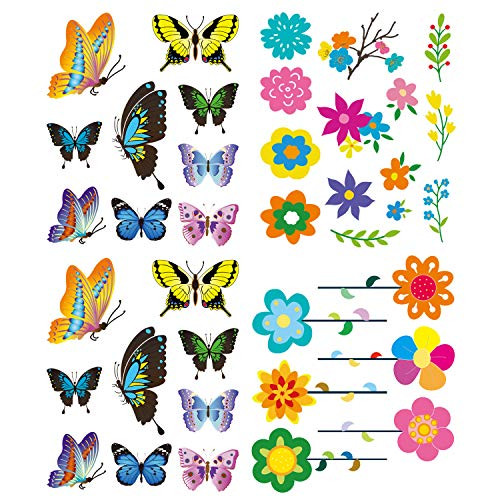 PARLAIM 18 PCS Butterfly Window Clings with 12 Flowers Window Clings Decals Anti-Collision Window Stickers to Deterrent Decal & Glass Decor to Alert Birds