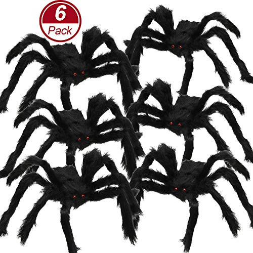 Gejoy 6 Pieces Hairy Spiders Fake Spiders Plush Spiders Realistic Spiders for Halloween Decorations Prank Props (Black)