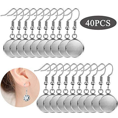 Earring Bezel Blanks 12mm Ear Wire Hook Setting 40 Pack Cabochon Setting Stainless Steel Dangle Round Trays Base for DIY Craft, Jewelry Making Supplies and Earring Finding Earring Bezel Blanks 12mm Ear Wire Hook Setting 40 Pack Cabochon Setting Stainless Steel Dangle Round Trays Base for DIY Craft, Jewelry Making Supplies and Earring Finding