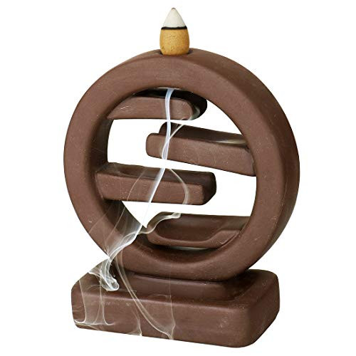 MilkyWay Waterfall Backflow Incense Burner Circle Ceramic Incenser Holders with 20 Incense Cone, Natural Sandalwood Incense Stick,10 Pieces Incense Cones