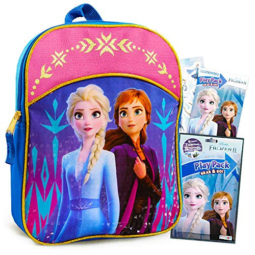 Disney Frozen Preschool Backpack Toddler 11" (Anna and Elsa Backpack with Blue Piping)