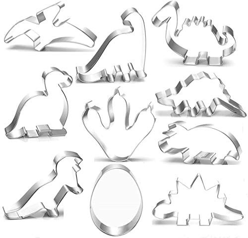 Dinosaur Cookie Cutter Set?10 PCS) Brontosaurus,Dinosaur Eggs?Camarasaurus,Stegosaurus,Triceratops and Dinosaur Footprint Cookie Cutter Molds for Kids Birthday Cookie Dinosaur Party