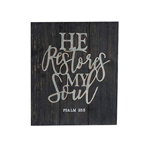 Paris Loft He Restores My Soul Rustic Wood and Metal Wall Plaque Sign (Black, 13x15.7'')