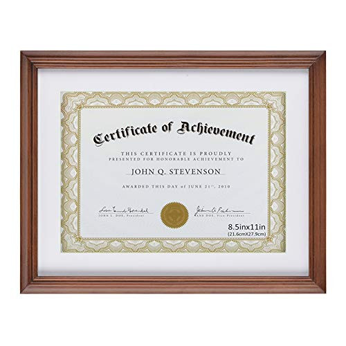 RPJC Solid Wood Document or Certificate Frames High Definition Glass and Display Diplomas Standard Paper Frame 11X14 Mat 8.5x11 Brown