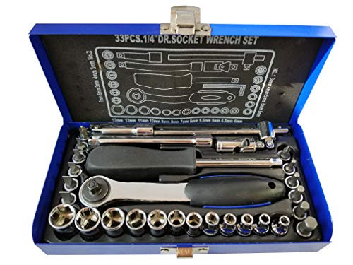 1/4-Inch Drive Metric 6-Point Standard Socket & Bit Wrench Set(33-Piece)