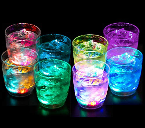 Liquid Activated Multicolor LED Lowball Glasses ~ Fun Light Up Drinking Tumblers - 10 oz. - Set of 8
