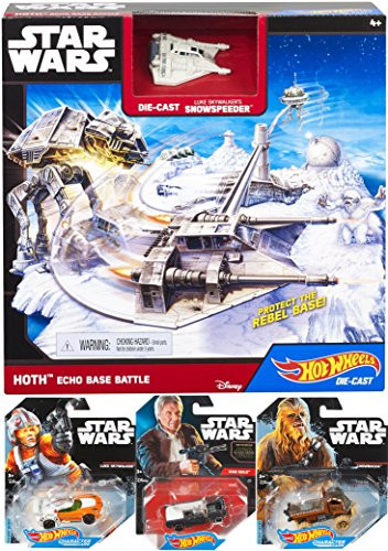 Hot Wheels Star Wars Classic Starship Hoth Echo Base Battle Play Set & Han Solo / Chewbacca & Luke Skywalker Character Car Set