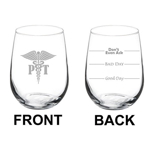 17 oz Stemless Wine Glass Funny Two Sided Good Bad Day Don't Even Ask PT Physical Therapist