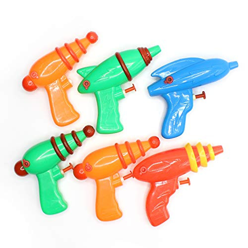 Kicko Space Squirt Water Guns 5 Inches - 6 Pack - Assorted Colors and Shapes Water Squirters - for Kids Party Favors, Bag Stuffers, Fun, Toy, Prize