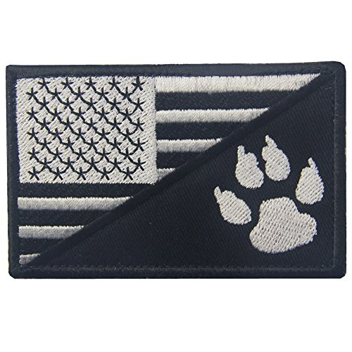 Tactical US Flag with Tracker Paw Patriot Milltary Embroidered Applique Morale Hook & Loop Patch - White & Black Tactical US Flag with Tracker Paw Patriot Milltary Embroidered Applique Morale Hook & Loop Patch - White & Black
