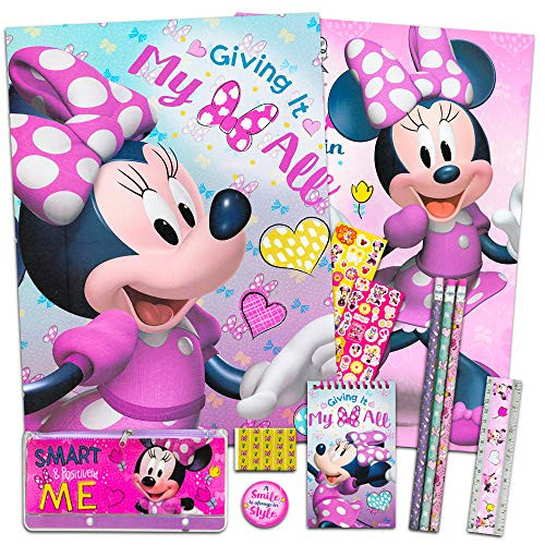 Disney Minnie Mouse School Supplies Value Pack -- 10 Pc Set (2 Folders, Notebook, Pencils, Erasers and More)