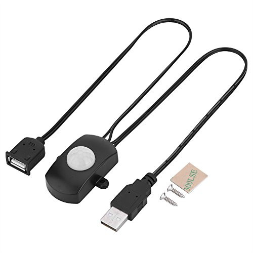 Bewinner PIR Motion Sensor Switch, 4A DC 5-24V Mini PIR Sensor Switch Infrared Motion Sensor Detector Automatic Switch LED Strip USB Interface Motion-Activated Lighting for Bathroom(Black)