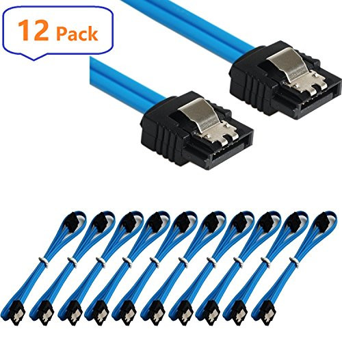 WonderfulDirect Sata Cable SATA III 6.0 Gbps 7pin Female to Female Data Cable with Locking Latch for HDD 18-inch SATA Cables (Blue 12 Pack Sata Cables)