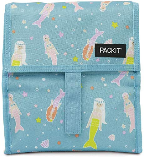 PACKIT pack it 10 inch 10 hour Freezable Foldable Reusable Multipal Uses Lunch Bag with Adjustable Strap (Mermaids)