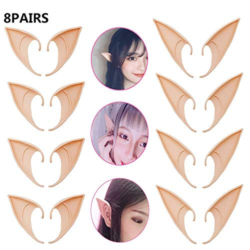 Kbraveo 8 Pairs Fairy Pixie Elf Ears,Latex Fairy Pixie Elf?Cosplay Ears for Cosplay Halloween Christmas Any Themed Party