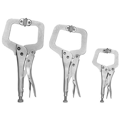 KEILEOHO 3 PCS C Clamp Welding Pliers with Swivel Pads, 6 Inch, 9 Inch, 11 Inch Heavy-Duty Locking Pliers, Woodworking Clamps Set, Adjustable Nickel Plated C Pliers