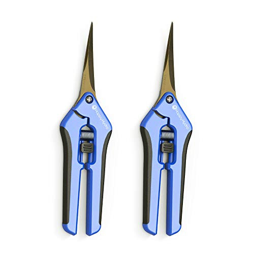 Happy Hydro - Trimming Scissors - Curved Tip - Titanium Coated Blades with Spring-Loaded Comfort Grip Handles - 2 Pack