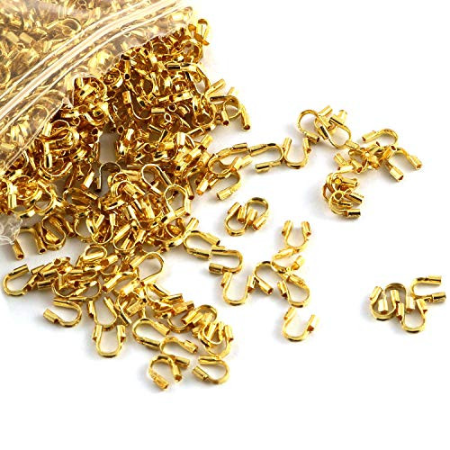 DZS Elec 100pcs Golden U Shape Accessories 4x4.5mm Brass Wire Guardians Wire Loop Thread Protectors for DIY Jewelry Making
