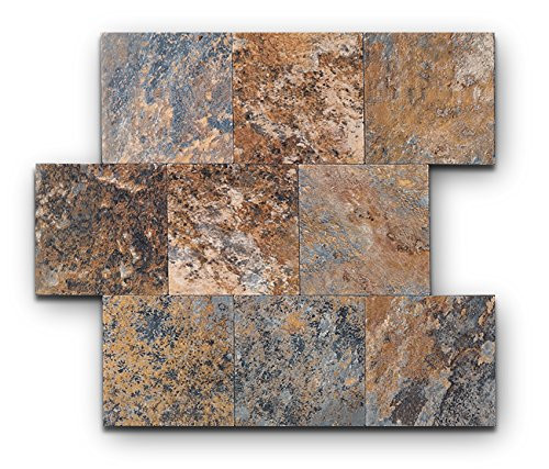 Yipscazo Peel and Stick Tile Backsplash, PVC Rusty Slate Backsplash Stone Tile for Kitchen Peel and Stick (6" X 6", Sample Sheet)