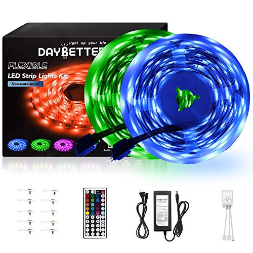 DAYBETTER Led Strip Lights 32.8ft 10m with 44 Keys IR Remote and 12V Power Supply Flexible Color Changing 5050 RGB 300 LEDs Light Strips Kit for Home, Bedroom, Kitchen,DIY Decoration (Renewed)