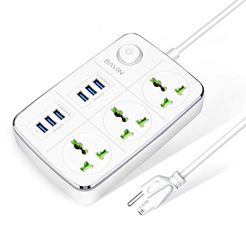 BAVIN 3-Outlet Surge Protector Power Strip with USB Charging 6 Ports 5.4A/27W, 5Ft Heavy Duty Extension Cord-White (Renewed)