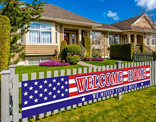 Large Welcome Home Banner, Deployment Returning Party Supplies, Military Army Homecoming Party Decorations, Sweet Home Decor (9.8 x 1.6 feet)