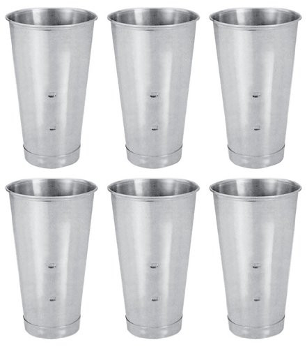 SET OF 6, 30 Oz. (Ounce) Malt Cup, Milkshake Cup, Blender Cup, Cocktail Mixing Cup, Stainless Steel, Commercial Grade