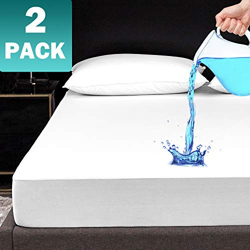 2 Pack Premium King Size Waterproof Mattress Protector Smooth hypoallergenic Breathable Mattress Cover Pad,Comfort & Ultra Soft & Vinyl-Free Noiseless Fitted Bed Cover 15" Deep Pocket (King)