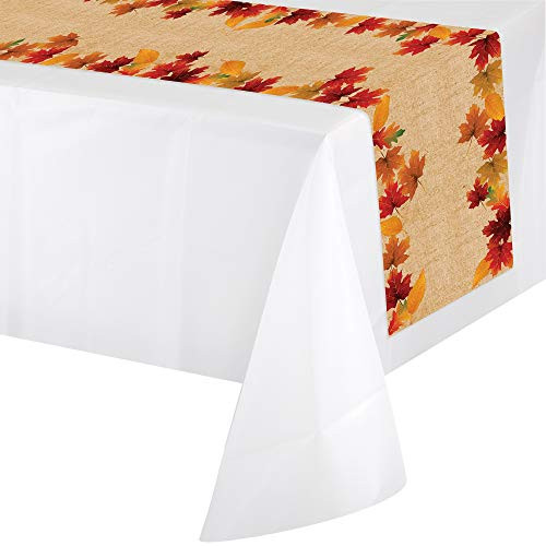 Creative Converting Fall Leaves Plastic Table Runner, 14" x 84", Multi-color