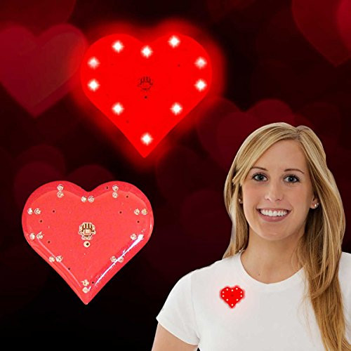 LED Light Up Valentines Day Red Heart Blinky Lapel Pins Party Favors - 12 Pack