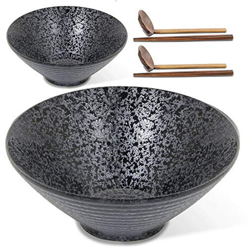 Ceramic Japanese Ramen Noodle Soup Bowl, 2 Sets (6 Piece) 60 Ounce, with Matching Spoon and Chopsticks for Udon Soba Pho Asian Noodles, Large Ceramic Japanese Ramen Noodle Soup Bowl, 2 Sets (6 Piece) 60 Ounce, with Matching Spoon and Chopsticks for Udon Soba Pho Asian Noodles, Large