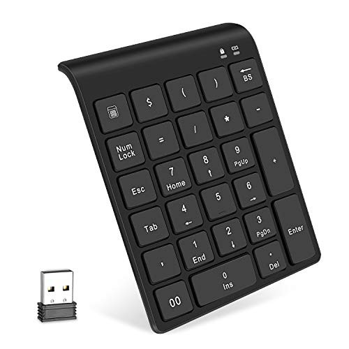 Wireless Number Pads, 27 Keys Portable 2.4GHz Financial Accounting Numeric Keyboard Keypad Excel Data Entry Extensions for Laptop, PC, Desktop, Surface Pro, Notebook