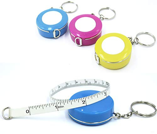 [3 Pack] Snik-S 60-Inch/150cm Push Button Soft and Retractable Tape Measure Ruler with Keychain for Body Double Sided Tailor Sewing Craft Cloth Dieting Measuring Tape (Pink,Blue,Yellow)
