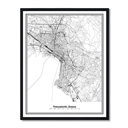 Susie Arts 11X14 Unframed Thessaloniki Greece Metropolitan City View Abstract Street Modern Map Art Print Poster Wall Decor Minimalist Line Art V511