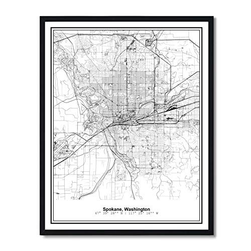 Susie Arts 11X14 Unframed Spokane Washington Metropolitan City View Abstract Street Modern Map Art Print Poster Wall Decor Minimalist Line Art V506