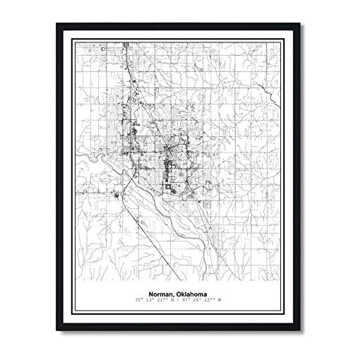 Susie Arts 11X14 Unframed Norman Oklahoma Metropolitan City View Abstract Street Modern Map Art Print Poster Wall Decor Minimalist Line Art V485