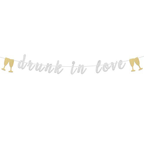 Drunk in Love Glitter Banner Bachelorette Engagement Hen Party Decorations Supplies Bridal Shower Wedding Party Photo Booth Props