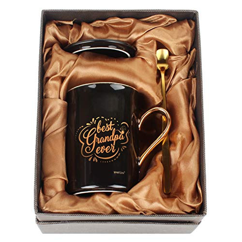 WHATCHA Best Grandpa Ever Black Gold Funny Coffee Mugs Birthday Fathers Day Christmas Ceramic Novelty Tea Cups for Grandpa Men 11oz