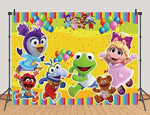 Cartoon Muppet Babies Theme Photography Backdrop 5x3ft Vinyl Children Happy Birthday Party Decoration Banner Yellow Photo Background for Kids Birthday Party Newborn Baby Shower Photo Booth Props