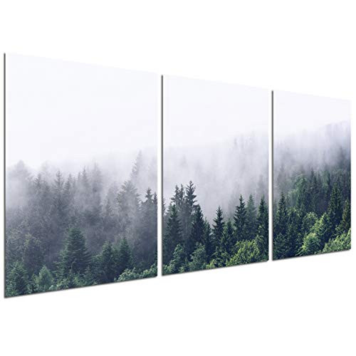 Foggy Forest Canvas Wall Art - Misty Landscape Canvas Print Mountain Trees Scenery Natural Modern Home Office Decor Poster Wall Pictures Living Room Bedroom Decoration Unframed 12''x16'' 3 Piece