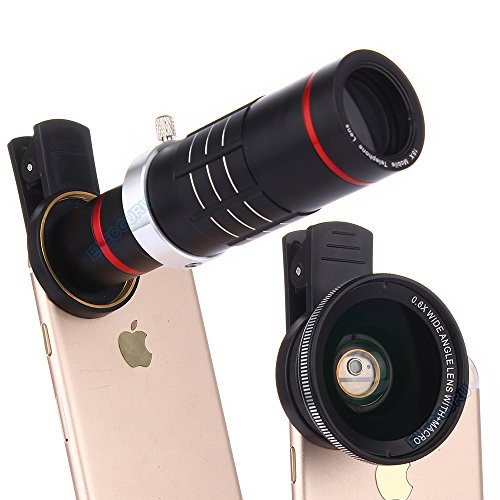 Elecguru HD Clip-on Phone Camera Lens Kit,Universal 18X Zoom Telephoto Lens + 15X Super Macro Lens + 0.6X Wide Angle Lens for iPhone 7/6S/6 Plus/5/4,Samsung,HTC and Other Smartphones (Black)