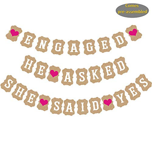 ENGAGED He Asked She Said Yes Banner - Engagement Bridal Shower Wedding Party Decorations -NO DIY Required