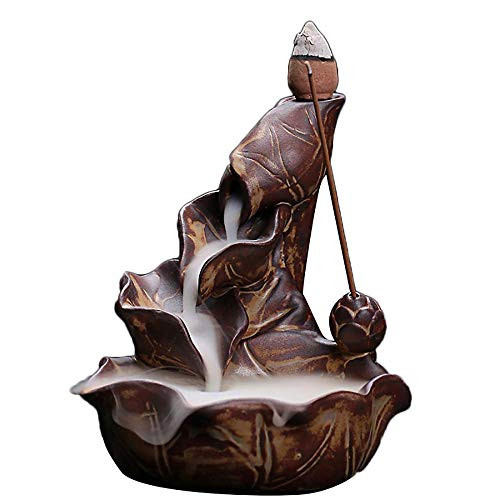 Backflow Incense Holder Burner Handmade Ceramic Incense Cones Sticks Holder Home Decor Waterfall Backflow Incense Burner Censer+ 10 Backflow Incense Cones Gift (Brown,Style 7)