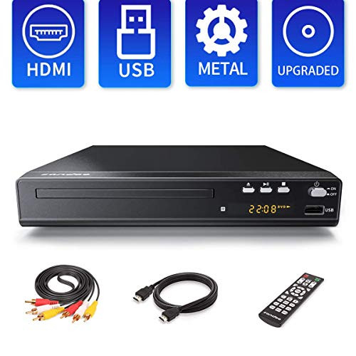 Sandoo DVD Player, Metal Shell, DVD Player for TV, Region Free DVD Player with HDMI/AV Cables, HD 1080P, Support USB, Remote Included, Built-in Signal System: PAL/NTSC/AUTO, MP2208