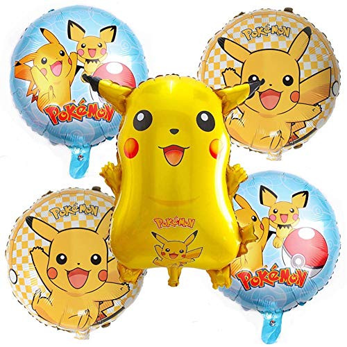 5 PCS - LOVSONG Birthday Party Balloons - Pikachu Friends and Pokeball Balloon - Adult & Kids Party Theme Decorations