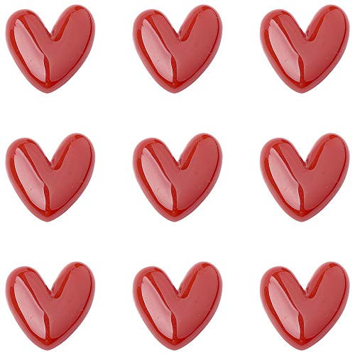 LiQunSweet 200 Pcs Resin Cabochons Sweet Red Heart Slices Flatback Slime Charms for Buttons Handcraft Accessories Scrapbooking Phone Case Decor - 27mm