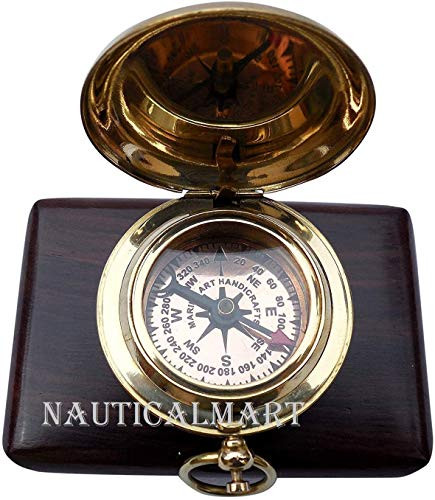 NauticalMart Brass Compass Push Button Engravable Direction Pocket Compass