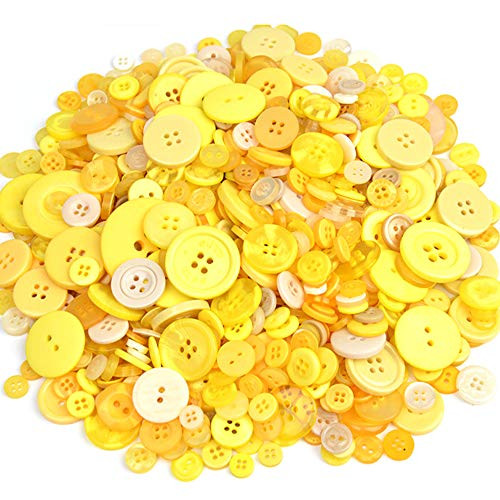 600+ Pcs Assorted Size Resin Buttons Craft Buttons, 2 and 4 Holes Round Craft Sewing Buttons for Art & Crafts Projects DIY Decoration, DIY Crafts Children's Manual Button Painting (Yellow)