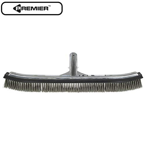 Poolmaster 20183 18-Inch Aluminum-Back Swimming Pool Algae Brush with Stainless Steel Bristles, Premier Collection
